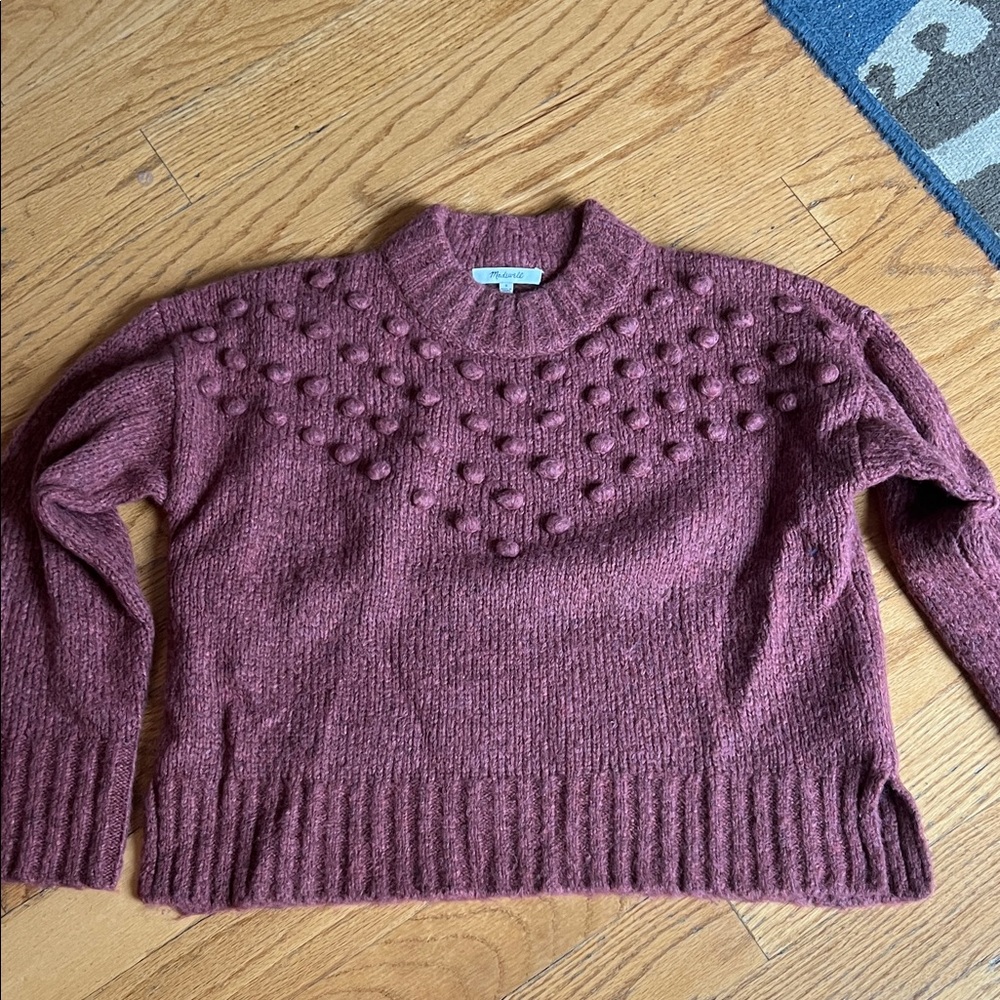 Madewell Women's marled knit mauve Sweater small with pom pom EUC